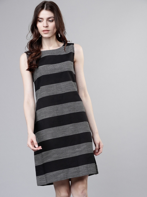 Vishudh Women Black Striped A-Line Dress