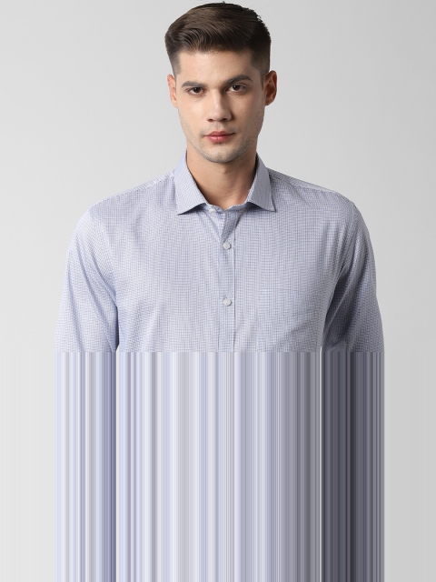 Peter England Men Blue Regular Fit Checked Formal Shirt
