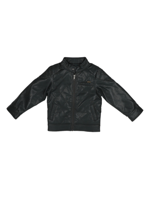 Allen Solly Junior Boys Black Solid Leather Jacket