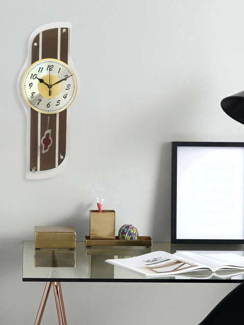 eCraftIndia White & Brown 45.72 cm x 17.78 cm Handcrafted Quirky Solid Analogue Wall Clock
