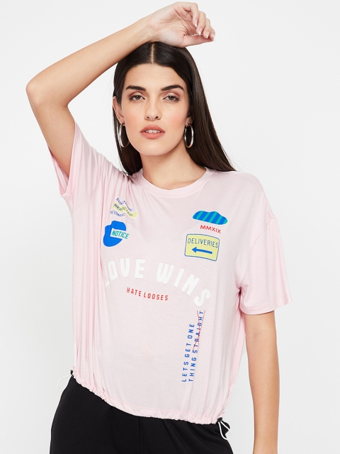 Ginger by Lifestyle Women Pink & Blue Printed Blouson Top