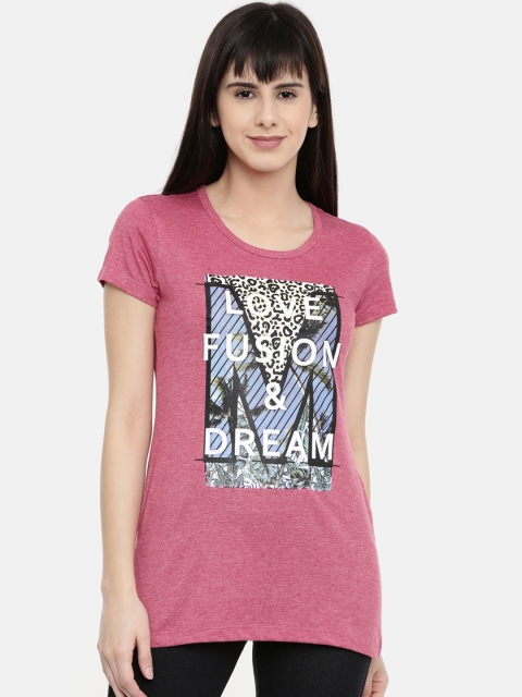Bitz Women Pink Printed Round Neck T-shirt