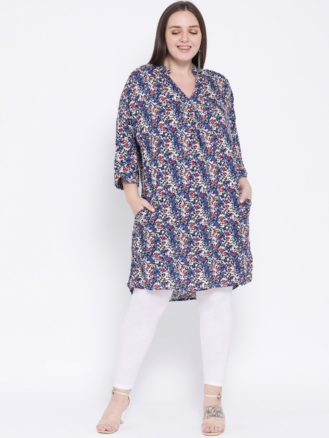 Oxolloxo Blue Printed Mechanical Glam Plus Size Tunic