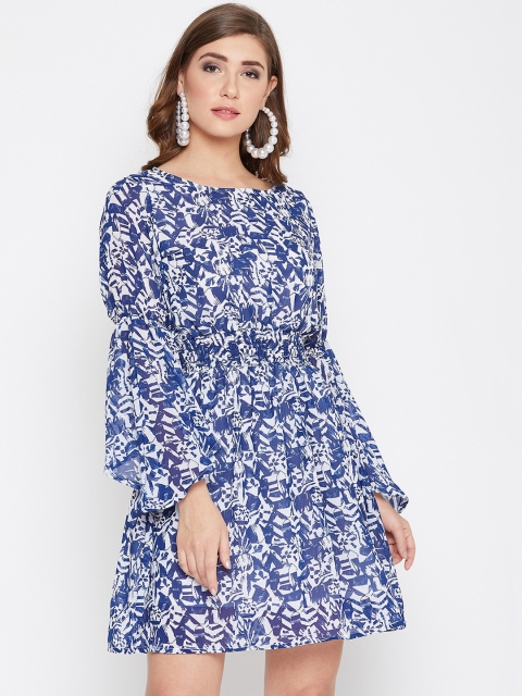 AASK Women Blue Printed Blouson Dress