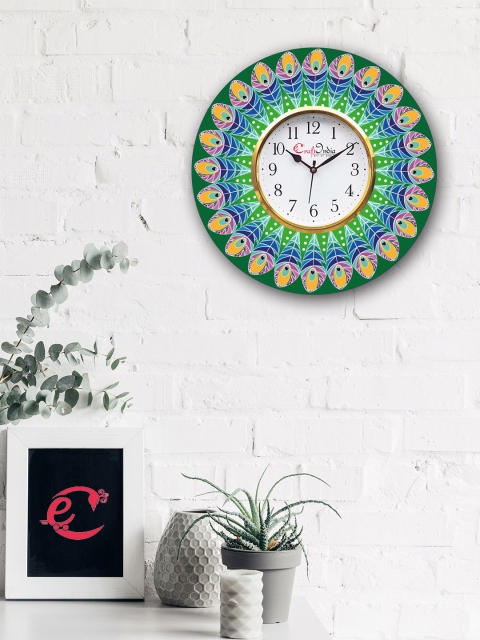 eCraftIndia White & Blue Handcrafted Round Printed 30 cm Analogue Wall Clock