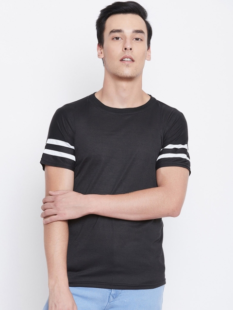 CHROME & CORAL Men Black Solid Round Neck T-shirt