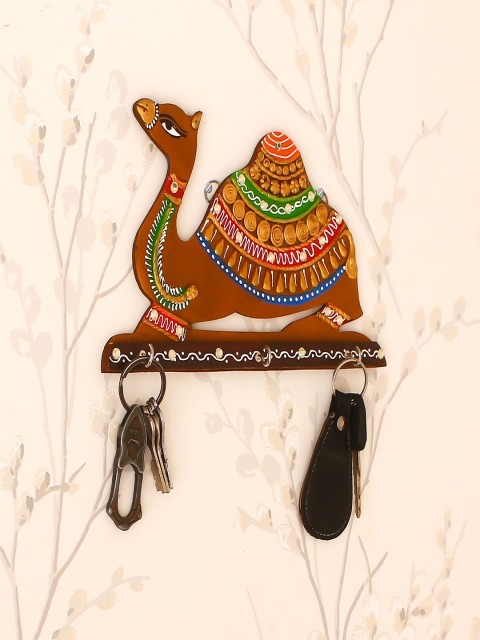 eCraftIndia Brown & Gold-Toned Paper-Mache Camel Key Holder