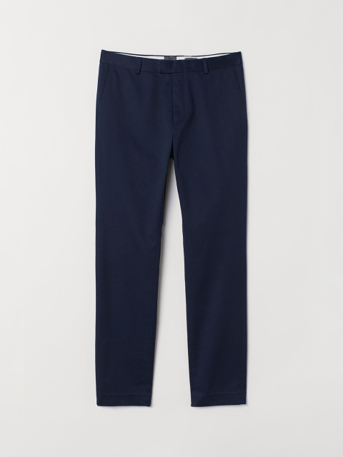 H&M Men Blue Cotton Chinos Slim Fit Trousers