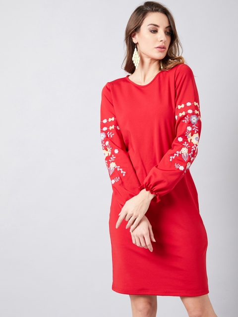 Athena Women Red Solid T-shirt Dress
