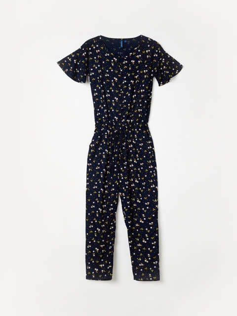 Fame Forever by Lifestyle Girls Navy Blue & White Floral Printed Basic Jumpsuit