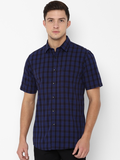 Allen Solly Men Navy Blue & Black Slim Fit Checked Casual Shirt