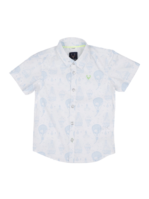 Allen Solly Junior Boys White & Blue Regular Fit Printed Casual Shirt