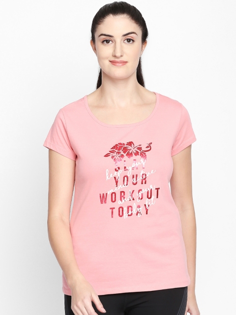 Ajile by Pantaloons Women Pink Printed Round Neck Pure Cotton T-shirt
