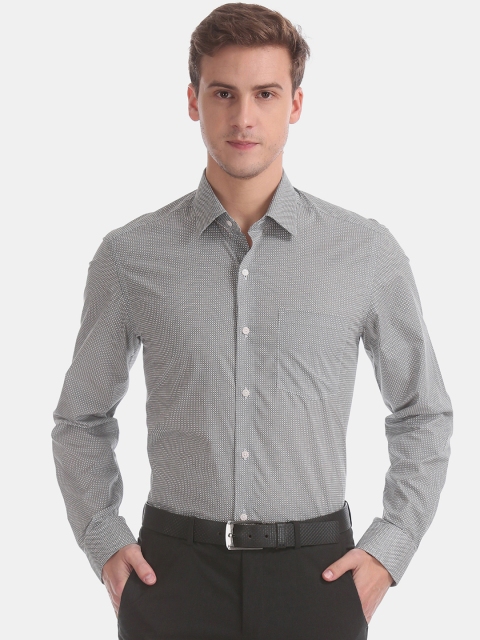 Arrow Men Grey & White Slim Fit Printed Formal Shirt
