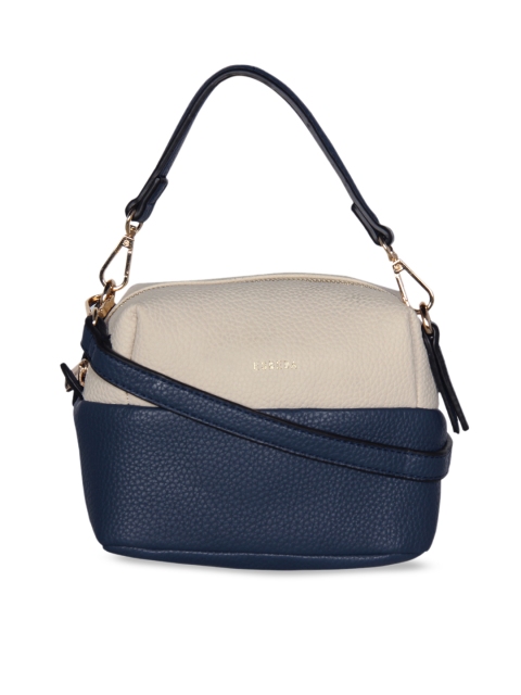 ESBEDA Blue & Beige Colourblocked Handheld Bag, Navy blue