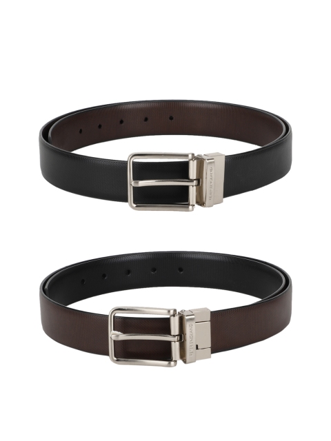 Peter England Men Black & Brown Woven Design Reversible Belt