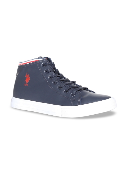 U.S. Polo Assn. Men Navy Blue Solid Mid-Top Sneakers