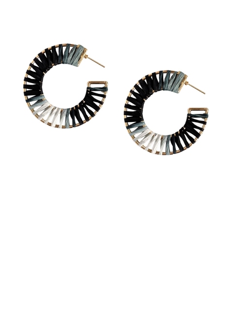 Foxy Sperks Black Circular Gold-Plated Half Hoop Earrings