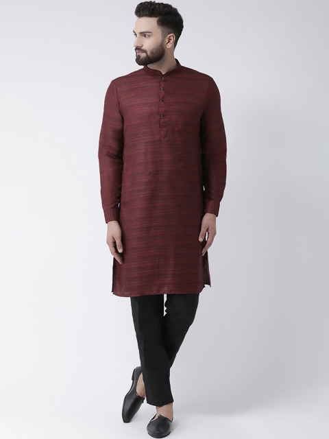 I Know Men Maroon Striped Straight Silk Kurta