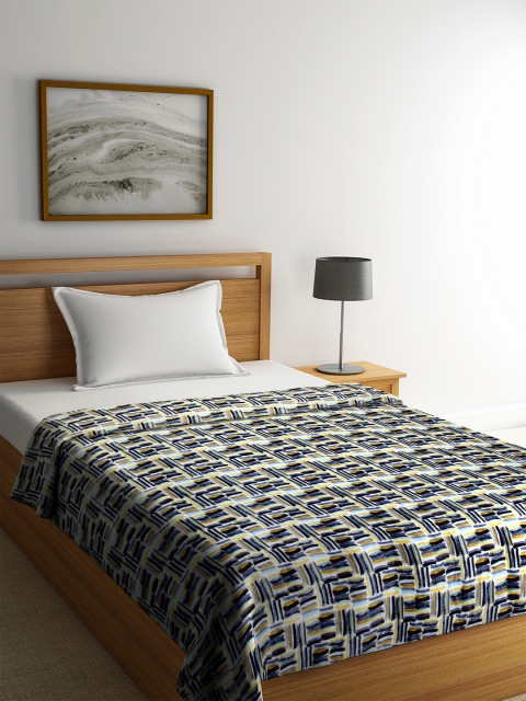 Portico New York Beige & Black Abstract AC Room 350 GSM Single Bed Blanket