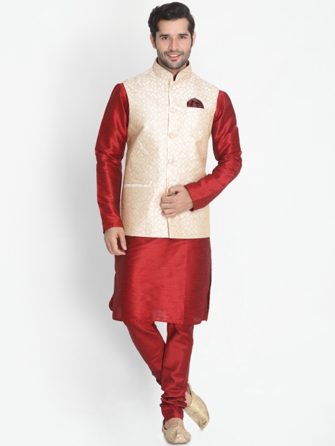VASTRAMAY Men Maroon Solid Kurta Set