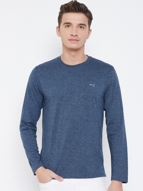 Okane Men Blue Solid Round Neck T-shirt