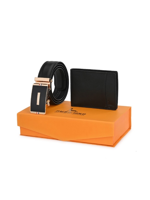Pacific Gold Men Black Belt & Wallet Accessory Gift Set
