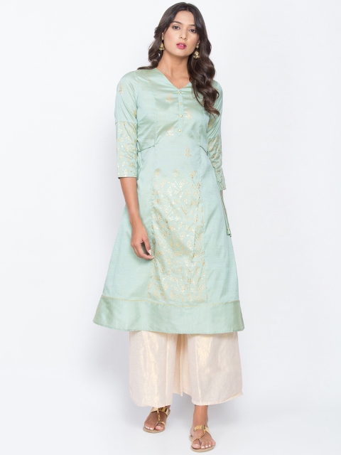 Be Indi Women Sea Green Printed A-Line Kurta