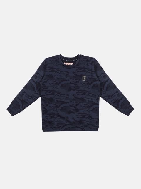 Lil Tomatoes Boys Navy Blue & Black Printed Sweatshirt