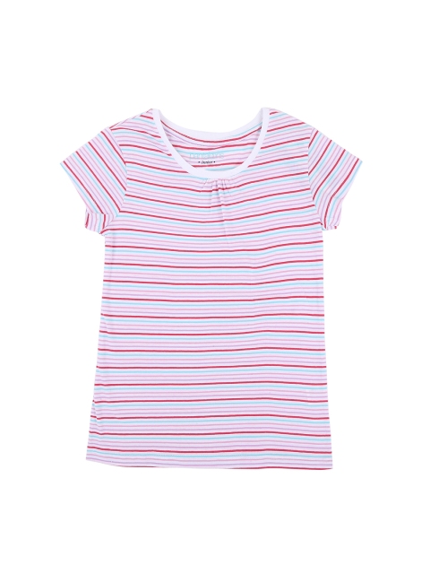 Pantaloons Junior Girls Pink Striped Round Neck T-shirt