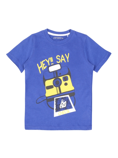 Pantaloons Junior Boys Blue Printed Round Neck Pure Cotton T-shirt