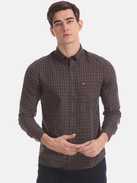 Arrow Sport Men Brown Slim Fit Checked Casual Shirt