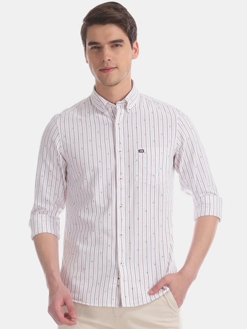 Arrow Sport Men White Slim Fit Striped Casual Shirt