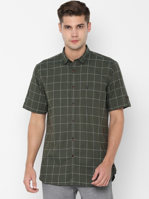 Allen Solly Men Olive Green Slim Fit Checked Casual Shirt