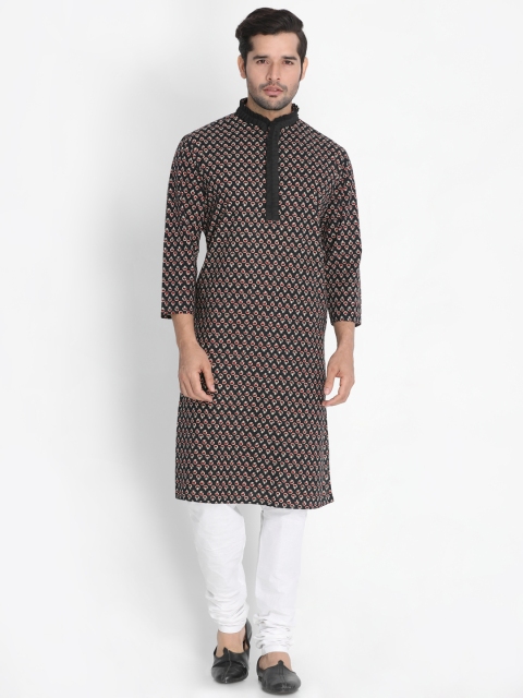 VASTRAMAY Men Black & White Printed Kurta with Pyjamas