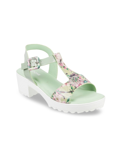 Mochi Girls Green Printed Heels