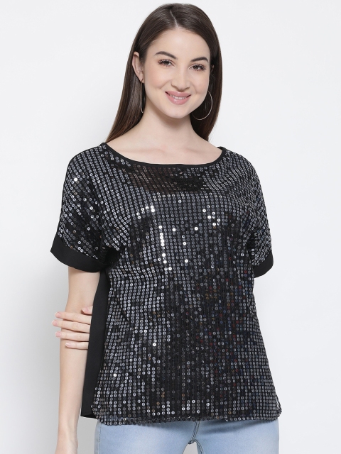 Oxolloxo Women Black Sequinned Top
