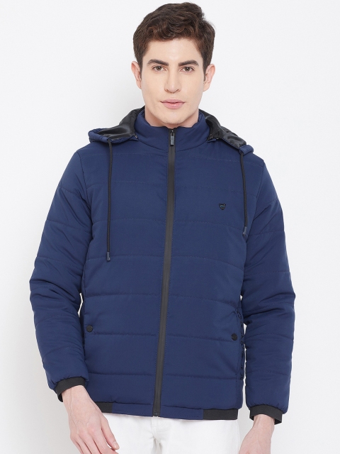 Okane Men Blue Solid Bomber Jacket