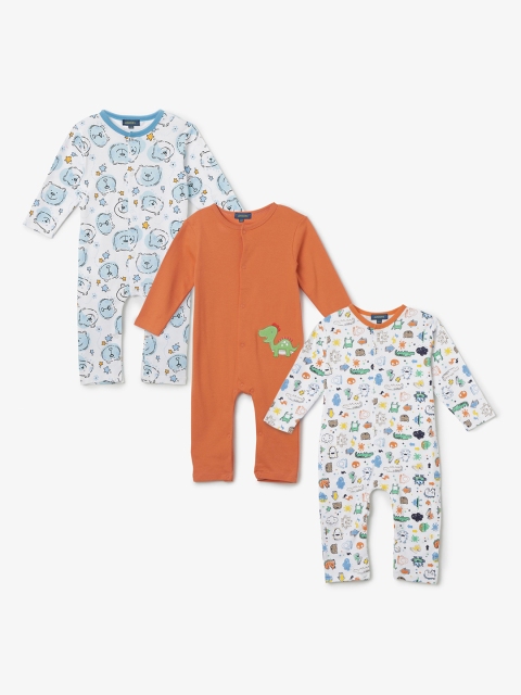 Juniors by Lifestyle Boys Pack of 3 Orange and White Printed Rompers