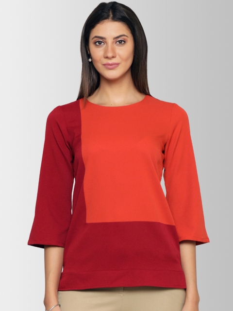 FableStreet Women Red & Orange Colourblocked Top