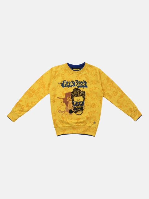 Lil Tomatoes Boys Yellow & Black Printed Sweatshirt