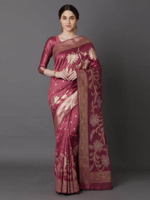 Mitera Maroon & Beige Silk Blend Woven Design Banarasi Saree