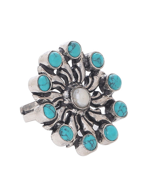 Silvermerc Designs Turquoise Blue Stone-Studded Oxidized Handcrafted Adjustable Sterling Silver Finger Ring
Silvermerc Designs Turquoise Blue Stone-Studded Oxidized Handcrafted Adjustable Sterling Silver Finger Ring