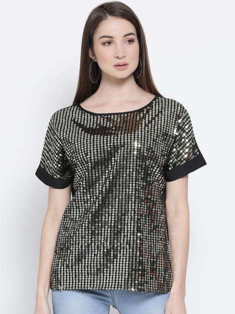 Oxolloxo Women Black Sequinned Top
