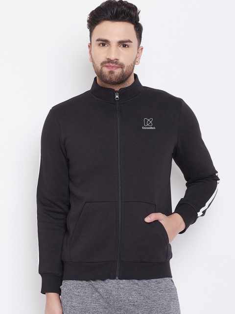 KROSSSTITCH Men Black Solid Antimicrobial Front-Open Sweatshirt