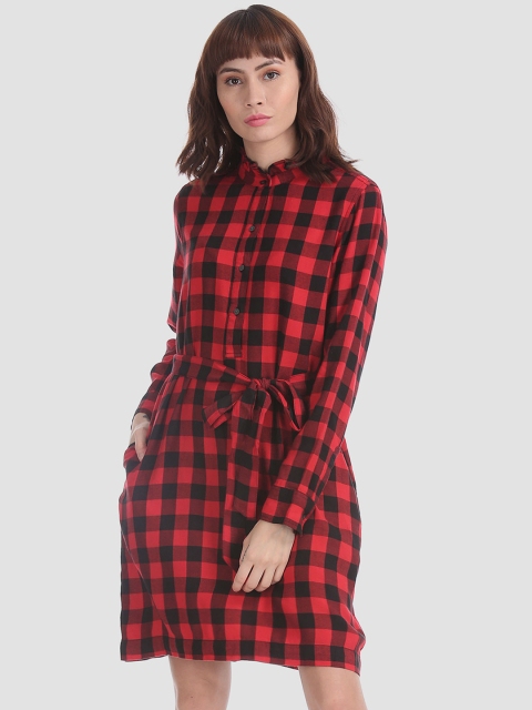 GAP Women Red Checked Shirt Dress