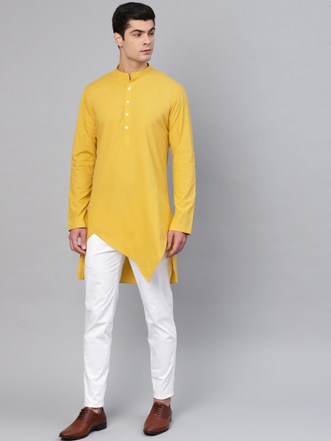 See Designs Men Mustard Yellow & White Solid Kurta with Trousers