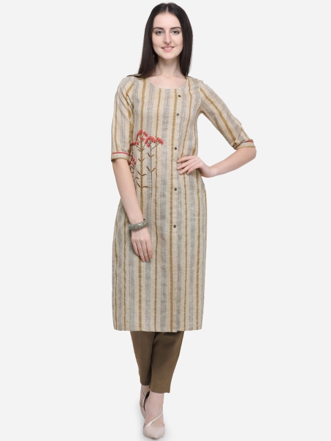 Mirchi Fashion Women Beige & Brown Striped Straight Kurta