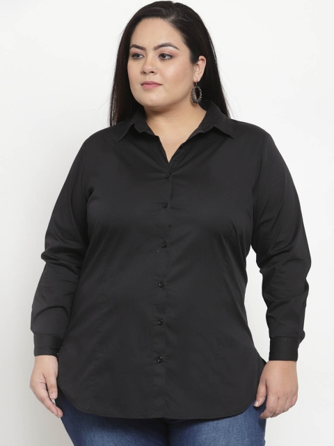plusS Women Black Solid Regular Fit Casual Shirt