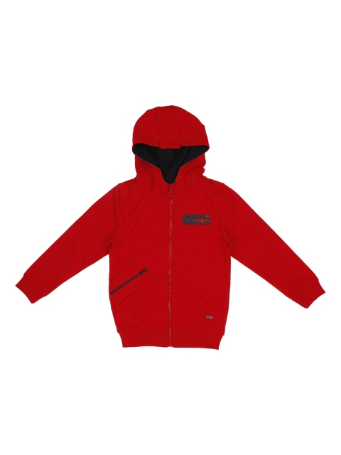 Allen Solly Junior Boys Red Solid Hooded Sweatshirt